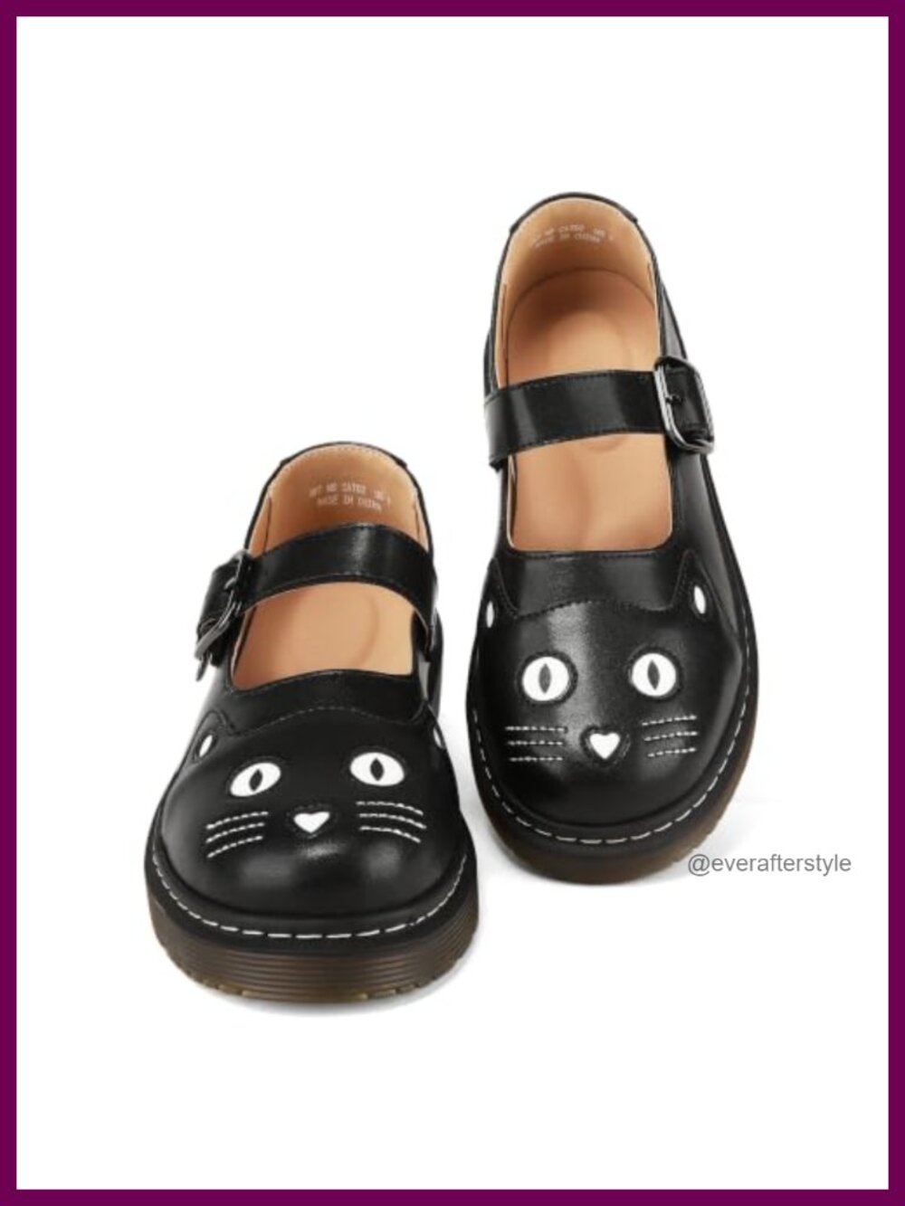 Women's Kitty Cat Mary Janes Adjustable Ankle Strap Faux Leather Flats Cute